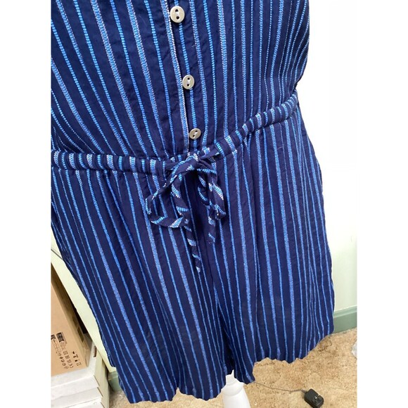 Loft Blue Striped Linen Blend Drawstring Waist Adjustable Strap Romper Size L - Picture 3 of 10
